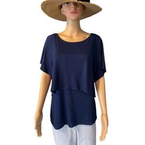 White House Black Market Navy Cotton Blend Layered Top, Size M